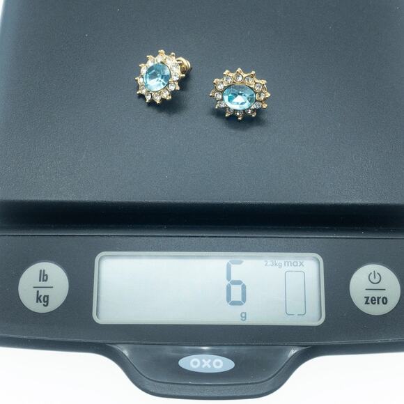 Vintage Aqua Blue Rhinestone Sunburst Stud Earrings - Picture 11 of 11